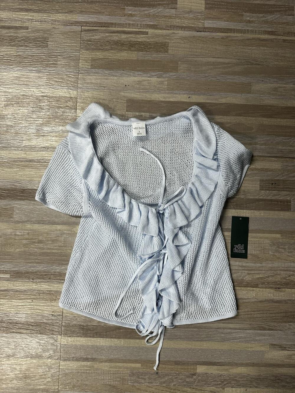 Wild Fable Cardigan Womens Small Blue Ruffle Tie Front SS